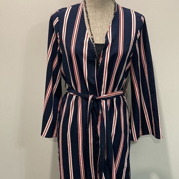 BLEUH Ciel Blue & Red Striped Duster Jacket Medium - Picture 8 of 16